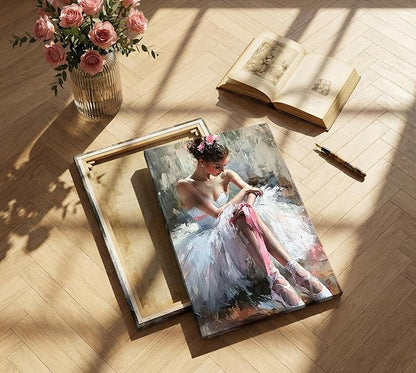 Pink Ballerina Girl Canvas Wall Art Ballet Lover Wall Decor Picture Modern Ballet Dancer Poster Print for Dance Studio Bedroom Girls Room Preppy Dormitory Painting Artwork Home Decoration