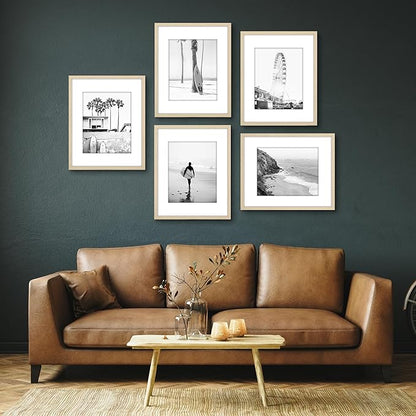 Americanflat 16x20 Picture Frame with Polished Plexiglass - Set of 5 - Use as 11x14 Frame with Mat or Display 16x20 Photo Without Mat - Galleria Collection - Picture Frames for Wall - Natural Oak