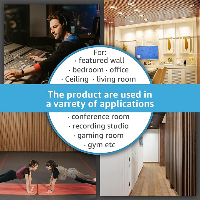 Art3d 4 Pack 47.2 x 23.6in. Wood Slat Acoustic Panels for Wall and Ceiling - 3D Fluted Sound Absorbing Panel with Wood Finish - Matte Black