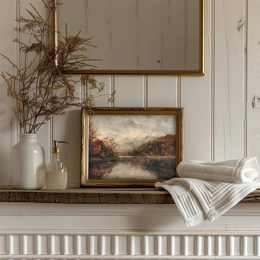 uniro Vintage Wall Art Prints, Farmhouse Lake Landscape, Rustic Country Fall Decor, Canvas Prints, Unframed (8" x 10")