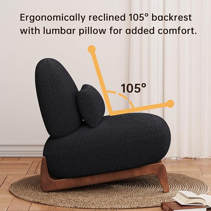 Morden Fort Modern Accent Chairs Set of 2, Sturdy Tilted Wood Legs with Thick Cushion Comfy Lumbar Pillow Armless Reading Chairs for Living Room Lounge Bedroom - Black