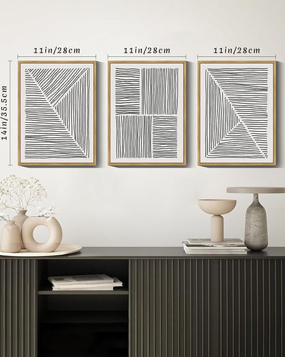 Drsoum Mid-Century Modern Framed Wall Art Minimalist Abstract Boho Black Line Wall Decor Geometric Artwork Kitchen Dining Room 11x14in Natural Framed