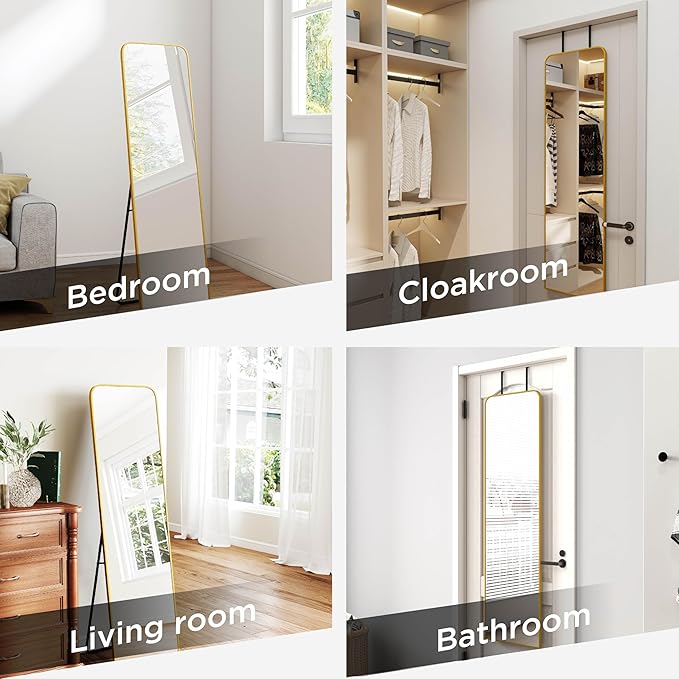 SCWF-GZ Rectangle 57x16 Mirror Full Length Wall Mounted Hanging or Against Wall Metal Frame Dressing Make-up Mirrors for Entryway Bedroom Bathroom Living Room 57 16 inch Gold
