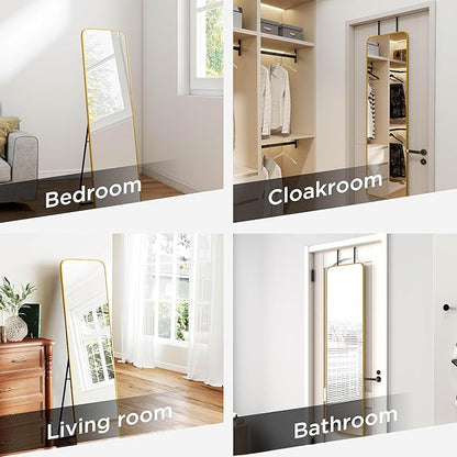 SCWF-GZ Rectangle 57x16 Mirror Full Length Wall Mounted Hanging or Against Wall Metal Frame Dressing Make-up Mirrors for Entryway Bedroom Bathroom Living Room 57 16 inch Gold