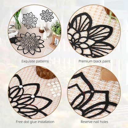 Zzbakress 3 Pieces Metal Flowers Wall Decor, Black Wall Decors, Flower Art Wall Decor Farmhouse Wall Decoration Multiple Flowers Hanging Decor for Bathroom Living Room Garden Office (Black Elegant)