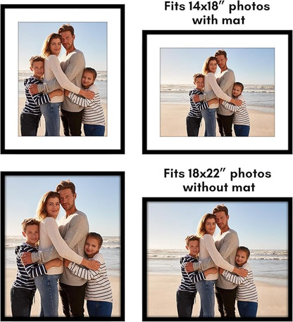 Americanflat 18x22 Picture Frame with Polished Plexiglass - Set of 5 - Use as 14x18 Frame with Mat or Display 18x22 Photo Without Mat - Galleria Collection - Picture Frames for Wall Display - Black
