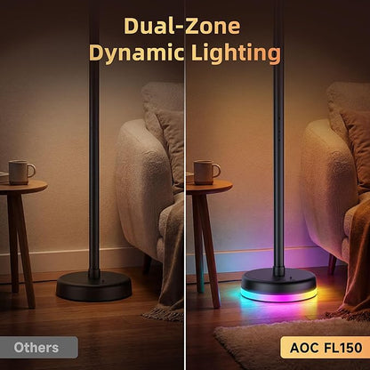 LED Floor Lamp, RGBICWW Corner Floor Lamp with Glowing Base and Music Sync, Modern Standing Lamp 160 Million Colors, Color Changing Lamp for Bedroom Living Room Home Office