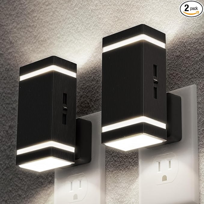 DORESshop Bright LED Night Light Plug in [2 Pack], Night Lights Plug into Wall with Dusk-to-Dawn Sensor, 0-100lm Dimmable Nightlights with Light Sensor for Adults, Hallway, Bedroom, Stairway