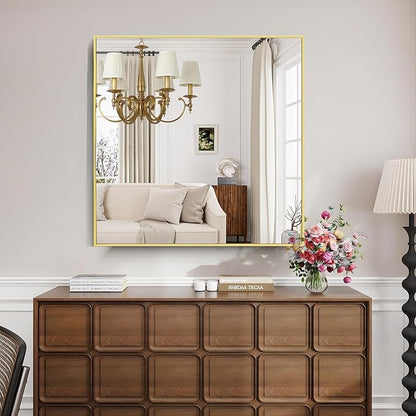 KOCUUY Gold Bathroom Mirror, 42"x42" Square Bathroom Mirror for Wall, HD Tempered Glass, Anti-Rust Frame, Modern Design for Bathroom, Bedroom, Living Room, Entryway