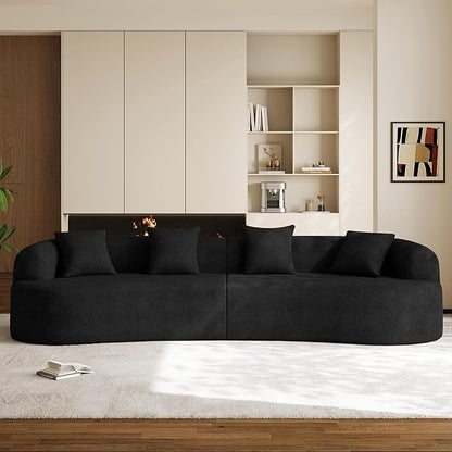 131" Oversized Sectional Sofa for Living Room, Modern Luxury Plush Chenille 4-Seater Extra Deep & Wide Seat Curved Cloud Couch with 4 Throw Pillows, No Assembly Needed (Black)