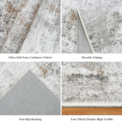 Washable 3x5 Entryway Rug - Non-Slip Soft Low-Pile Thin Small Area Rugs for Kitchen Bedroom Living Room Hallway – Modern Abstract Neutral Door mat Indoor（Beige Grey）