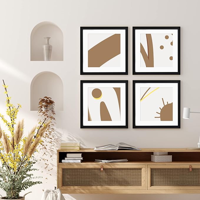 upsimples 12x12 Picture Frame Made of High Definition Glass, Display Pictures 8x8 with Mat or 12x12 Without Mat, Gallery Wall Frame Set, Black