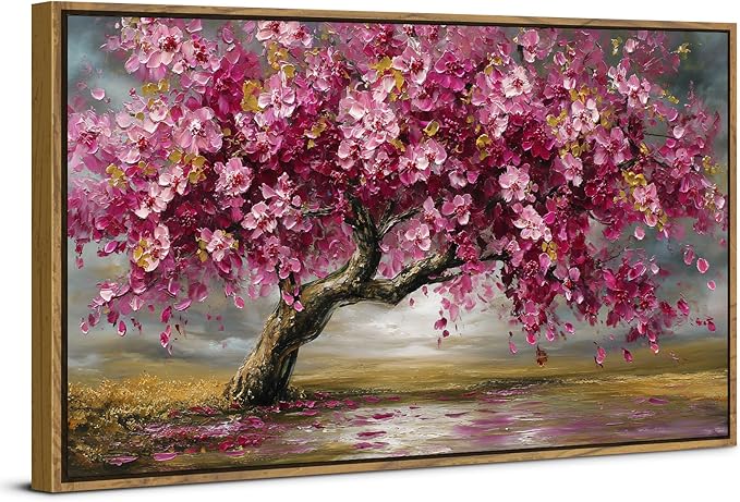Abstract Tree Framed Wall Art Colorful Daisy Floral Wall Decor Nature Trees Botanical Painting Canvas Prints Rustic Farmhouse Pictures Posters Modern Artwork for Bedroom Living Room Decorations 30x57.8"