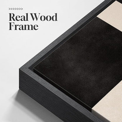 Large Framed Neutral Abstract Wall Art for Living Room, 3 Piece Black Beige Canvas Prints Paintings Artwork for Walls, Modern Minimalist Abstract Pictures for Hallway Office Wall Decor 24x36 In