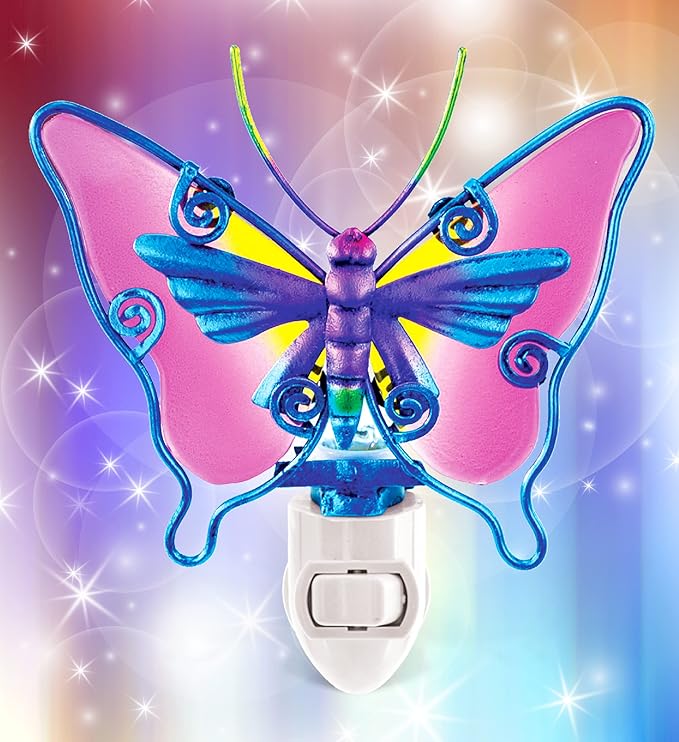 Puzzled Glass Art Night Light, Plug in Decorative Socket Lamp, Manual On & Off Portable Light for Stairway, Bedroom, Bathroom, Nursery, Home Accessory & Kitchen Decor - Butterfly