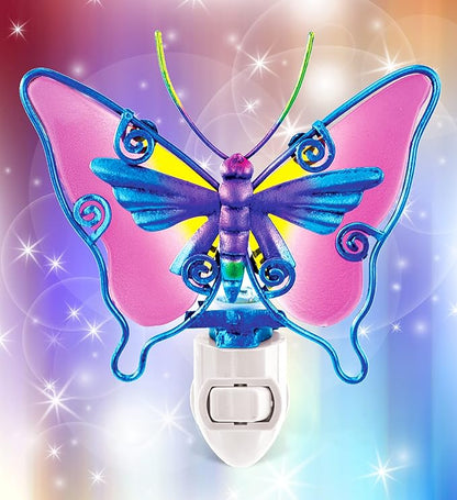 Puzzled Glass Art Night Light, Plug in Decorative Socket Lamp, Manual On & Off Portable Light for Stairway, Bedroom, Bathroom, Nursery, Home Accessory & Kitchen Decor - Butterfly