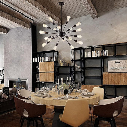 Sputnik Chandeliers Black, Modern 18-Light Farmhouse Pendant Light Mid Century Starburst Lighting Vintage Industrial Ceiling Hanging for Living Dining Room, Bedroom, Kitchen Island, Foyer, Hallway