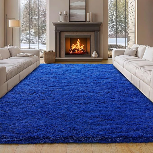 9x12 Large Area Rugs for Living Room, Blue Fluffy Shag Rug for Bedroom and Nursery, Soft and Comfy, Big Fuzzy Carpet for Kids, Girls, Boys Room Dorm Home Decor Aesthetic, Upgrade Non Slip