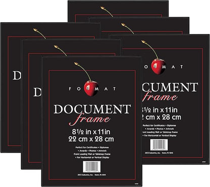 MCS Format 8.5x11 Diploma Frame, Black Picture Frame Wall Hanging or Tabletop Easel for Documents, Awards & Certificates (6-Pack)