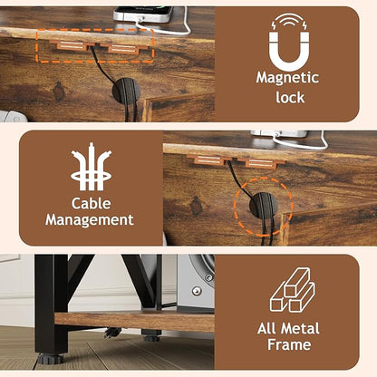 TV Stand for TV up to 55 Inches,Farmhouse Entertainment Center with 2 Drawers & Storage Cabinets, Industrial Media Console Table with Small Speaker Stand for Living Room, Bedroom, Rustic Brown