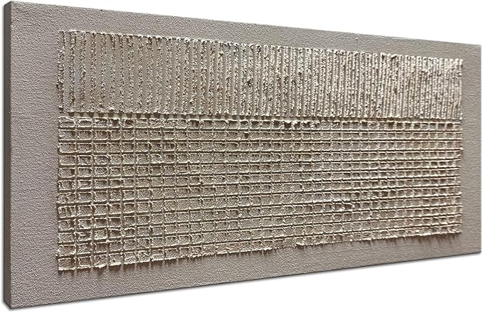 Slyart 100% Hand-Painted Beige and White Texture Abstract Wall Art Oil Painting 48x24 inch Contemporary Minimalist Art Home Wall Decoration Painting