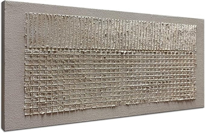 Slyart 100% Hand-Painted Beige and White Texture Abstract Wall Art Oil Painting 48x24 inch Contemporary Minimalist Art Home Wall Decoration Painting