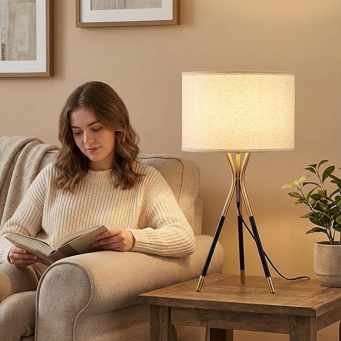 20.8" Modern Tripod Table Lamps Set of 2 Black and Gold Metal Table Lamps for Living Room Bedroom Nightstand End Table Decorative Lamps(Bulbs Included)