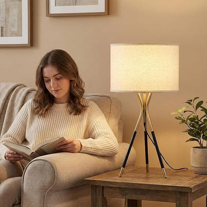 20.8" Modern Tripod Table Lamps Set of 2 Black and Gold Metal Table Lamps for Living Room Bedroom Nightstand End Table Decorative Lamps(Bulbs Included)