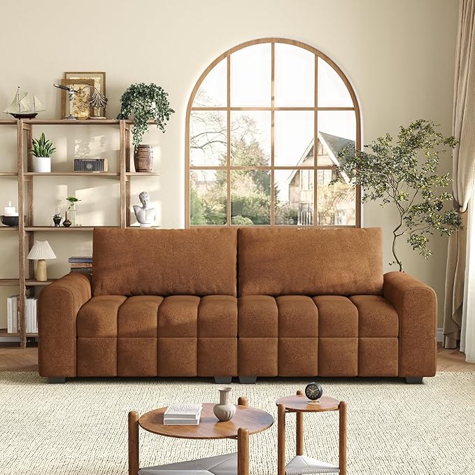 ONBRILL 82" Loveseat Sofa, Modern Chenille Sofa Couch for Living Room, Pull Point Seat Cushion, Easy Assembly, Comfy Love Seat for Small Spaces, Bedroom, Apartment, Orange