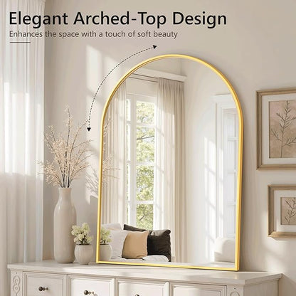 Arched Bathroom Mirror for Wall, 38" x 26" Gold Metal Frame Vanity Mirror, HD Glass Over Sink for Bathroom, Entryway, Bedroom