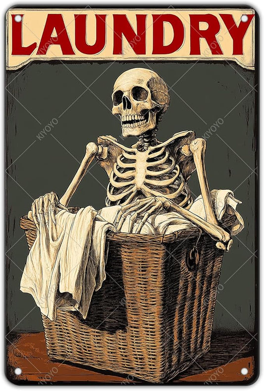 Skull Metal Tin Sign Laundry Vintage Tin decor for Cafes Bars Pubs Shop Wall Decorative Funny Retro Signs for Men Women 12x8 Inch