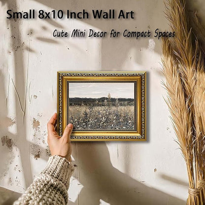 YD&YZY Gold Framed Vintage Wall Art Canvas Landscape Meadow with Flowers Farmhouse Wall Decor Rustic Cottagecore Nature Painting Picture Print for Bedroom Home Decor 8x10 inch Small Framed