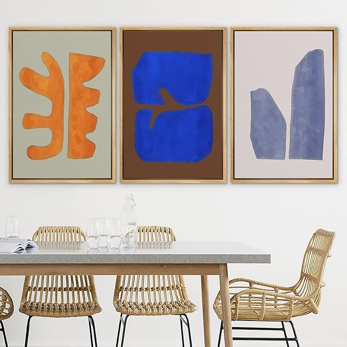 SIGNLEADER Framed Canvas Print Wall Art Set Multicolor Vibrant Mid-Century Figure Collage Abstract Shapes Illustrations Modern Art Boho Decorative for Living Room, Bedroom, Office - 16"x24"x3 NATURAL