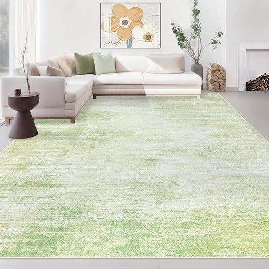 Area Rugs 9x12 Living Room: Washable Rug Modern Abstract Large Rugs Soft Non Slip Neutral Rug Stain Resistant Indoor Carpet for Bedroom Kitchen Dining Room Home Office Rugs(Green,9'x12')