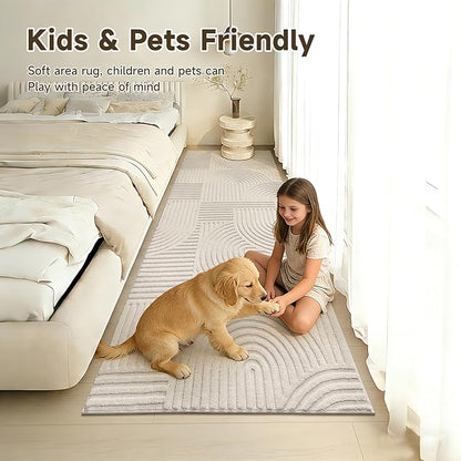 Pauwer 3x8 Washable Area Rugs for Living Room Modern Beige Solid Color Soft Fluffy Rugs for Bedroom Non Slip Boho Accent Indoor Mat Floor Carpet Cover for Kids Dining Room Kitchen Office