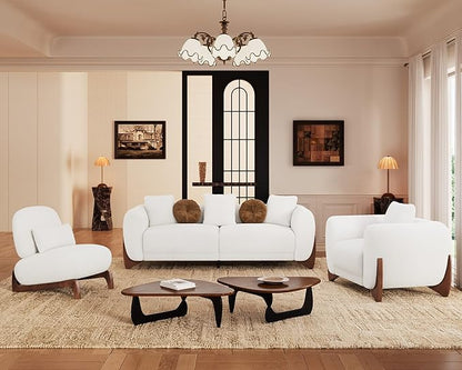 Morden Fort 3 Piece Cloud Couch Set, Modern Sherpa Boucle Sofa Set Skin-Friendly, Minimalist Upholstered Comfy Couches Sofas for Living Room, Armless Chair & Arm Chair & 3-Seater Sofa, White