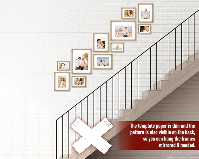 VELISTA 11 Piece Stair Picture Frame Set for Wall – Shadow Box Stairwell Gallery Wall Frame Set –Rustic Stairway Décor for Walls –Wooden Ladder Picture Frames - Farmhouse Staircase Wall Décor(Oak)