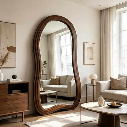 Irregular Full Length Mirror, 71"x33.5" Oversized Organic Floor Mirrors with Triple Layer Solid Wood Frame, Premium Asymmetrical Mirror for Living Room Entryway Cloakroom, Leaning/Hanging