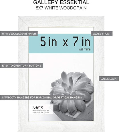 MCS Gallery Essential Picture Frame Set 4x6, 5x7 & 8x10 White Woodgrain, Gallery Wall Vertical & Horizontal Hanging Frames for Photos & Art Prints (7-Pack)