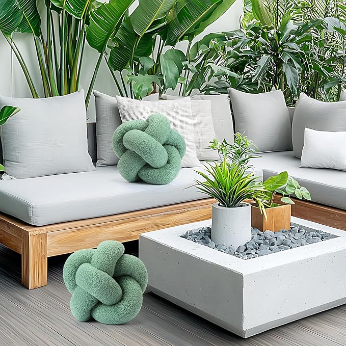 Beeveer 2 Pcs Knot Pillow Ball 12 Inch Soft Decorative Teddy Boucle Knot Throw Pillows for Home Bed Couch Living Room Decor (Green)