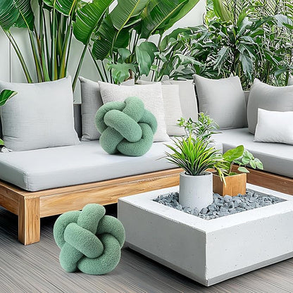 Beeveer 2 Pcs Knot Pillow Ball 12 Inch Soft Decorative Teddy Boucle Knot Throw Pillows for Home Bed Couch Living Room Decor (Green)