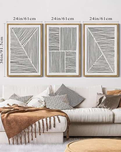 Drsoum Mid-Century Modern Framed Wall Art Large 24x36in Minimalist Abstract Boho Black Line Wall Decor Geometric Artwork Kitchen Dining Room Black Framed