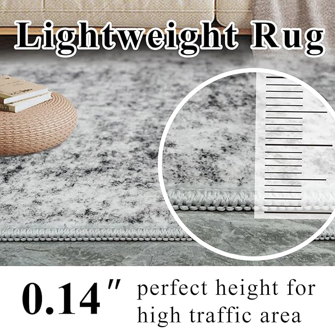 Living Room Area Rug 3x5 - Modern Abstract Washable Bedroom Rugs with Non Slip Rubber Backing Indoor Low Pile Carpet for Office Nursery Soft Ultra Thin Home Decor Floor Mat for Bathroom 3x5 Grey