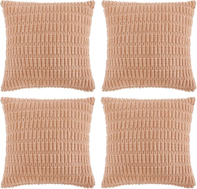 Fancy Homi 4 Packs Decorative Throw Pillow Covers for Living Room Couch Bed, Modern Farmhouse Boho Home Décor Accent Cushion Case, 22" x 22", Peach