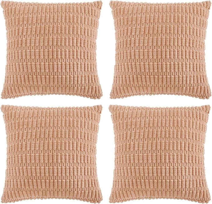 Fancy Homi 4 Packs Decorative Throw Pillow Covers for Living Room Couch Bed, Modern Farmhouse Boho Home Décor Accent Cushion Case, 16" x 16", Peach
