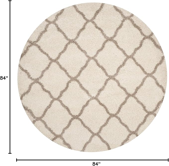 SAFAVIEH Hudson Shag Collection Area Rug - 7' Round, Ivory & Beige, Moroccan Trellis Design, Non-Shedding & Easy Care, 2-inch Thick Ideal for High Traffic Areas in Living Room, Bedroom (SGH283D)