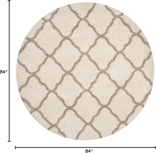 SAFAVIEH Hudson Shag Collection Area Rug - 7' Round, Ivory & Beige, Moroccan Trellis Design, Non-Shedding & Easy Care, 2-inch Thick Ideal for High Traffic Areas in Living Room, Bedroom (SGH283D)