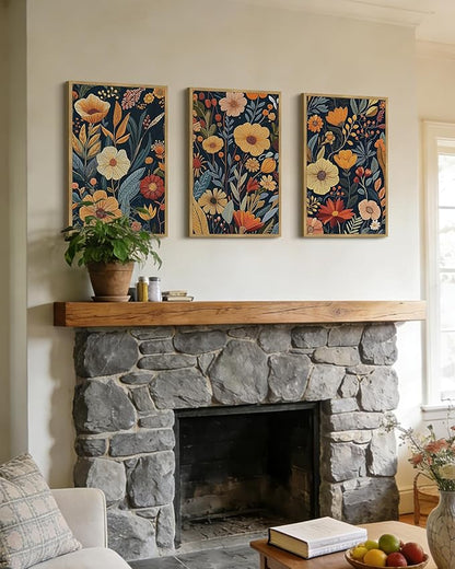 Drsoum Vintage Flower Wall Art Framed Retro Bohemian Boho Colorful Floral Plant Rustic Artwork Nature Botanical Wildflower Prints Bedroom Living Room Ready to Hang 16x24in Natural Framed
