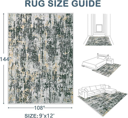 Area Rugs 9x12 Living Room: Washable Rug Modern Abstract Large Rugs Soft Non Slip Neutral Rug Stain Resistant Indoor Carpet for Bedroom Kitchen Dining Room Home Office Rugs(Black Grey Gold,9'x12')