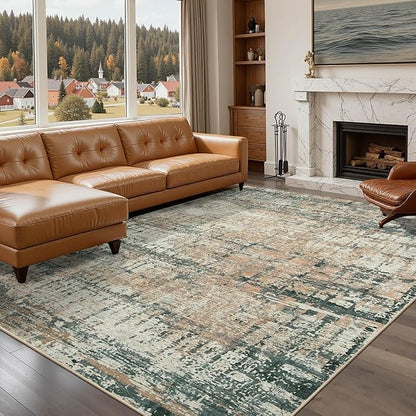 Rugxara Area Rugs 8x10,Large Soft Rugs for Living Room, Washable, Modern Green Abstract Rugs for Bedroom Dining Room, Non-Slip Foldable Thin Indoor Carpet Stain Resistant(Moss Green)